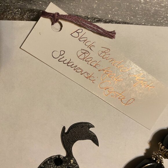 Western Necklace - Chunky double strand black banded agate & Swarovski crystal. - Picture 7 of 9